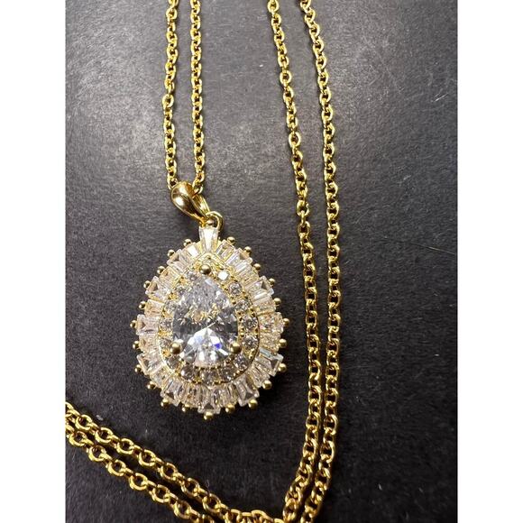 CZ teardrop ygp over 925  pendant with ygp over stainless steel chain necklace - Picture 8 of 11